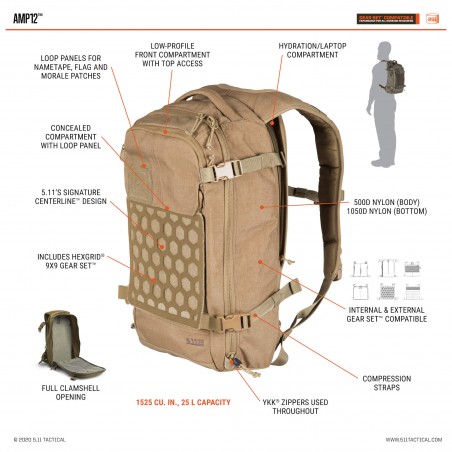 Zaino 5.11 Tactical AMP12 (56392) 25 litri | backpack | zaino militare | soft air | trekking | montagna | Italia | Perugia