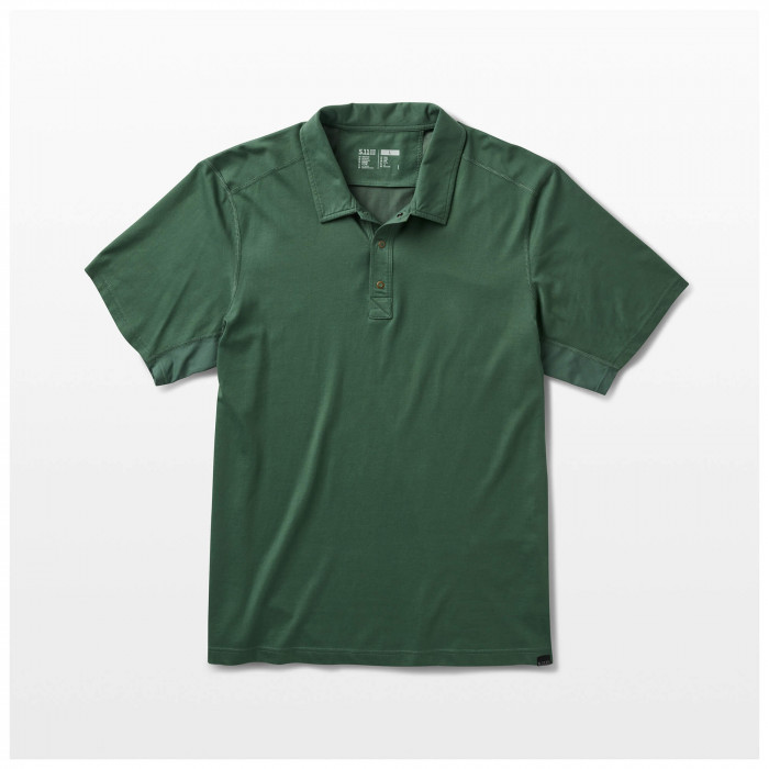 5.11 Tactical Archer Crest Polo a manica corta. Vista frontale, colore blu. Stile casual classico.
